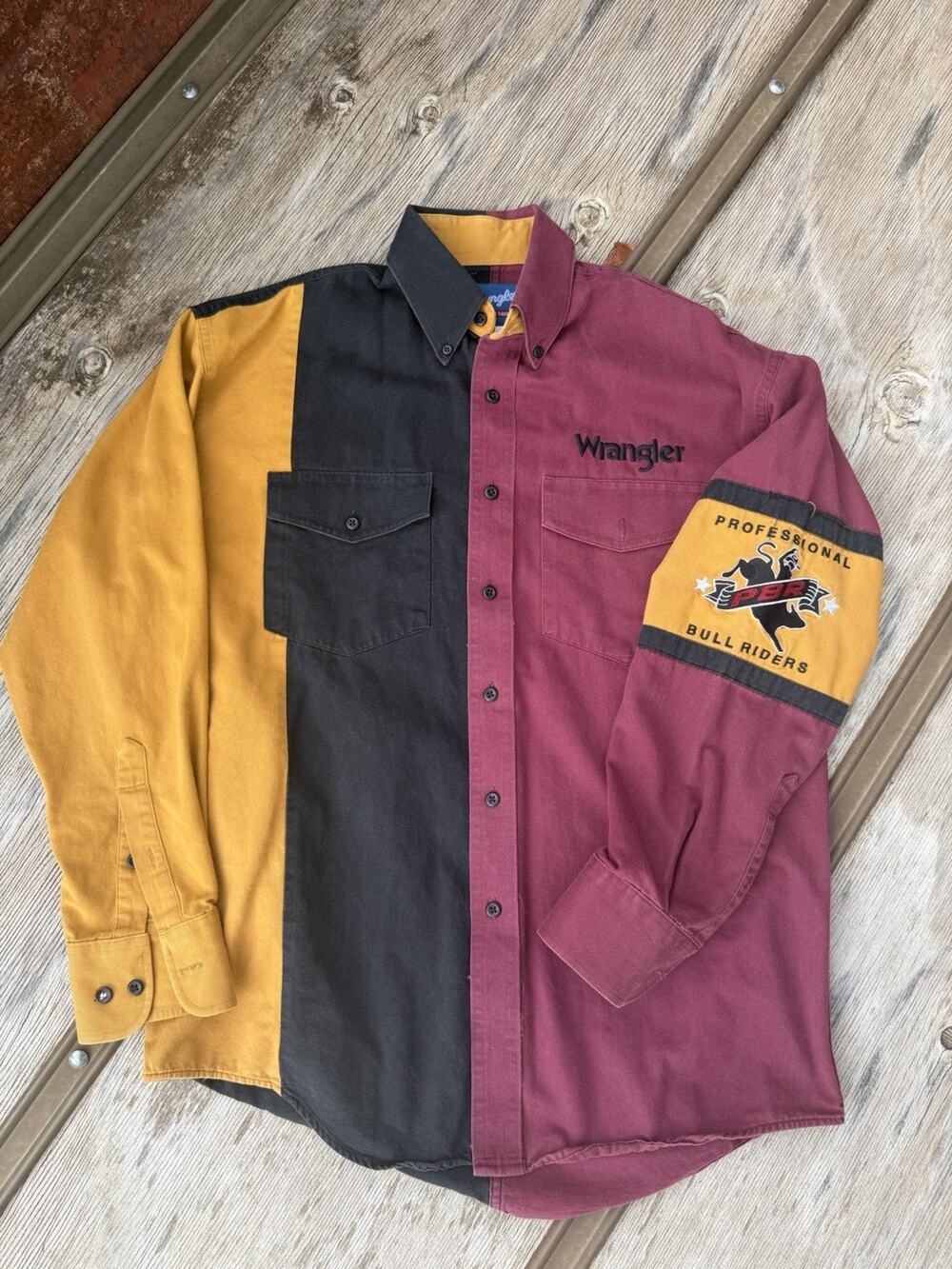 Vintage Wrangler PBR Professional Bull Riders Shirt Mens M Colorblock Western